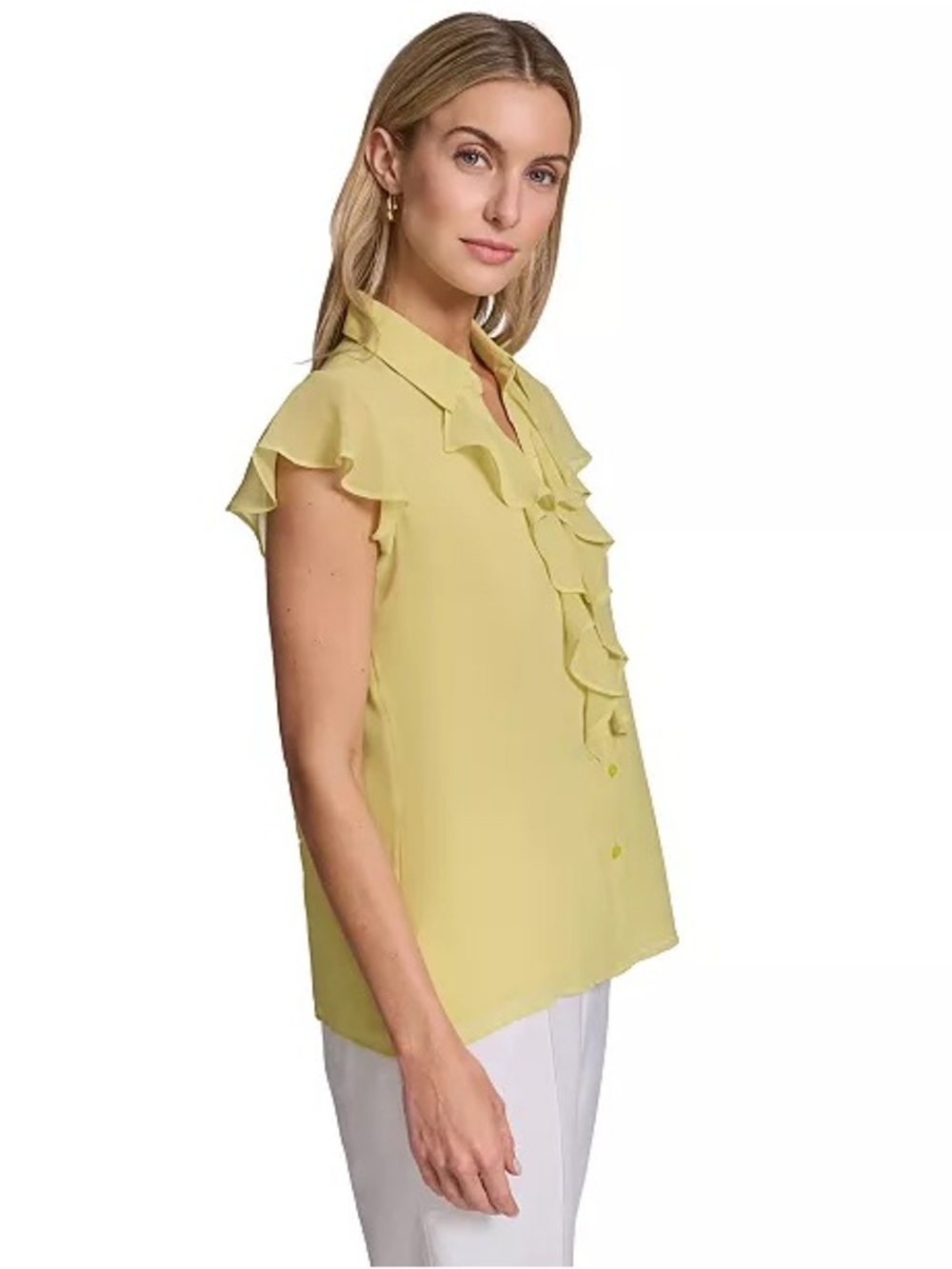 Calvin Klein NWT Ruffle Front Blouse Small Sleeveless Career Office Top Yellow - Picture 11 of 12